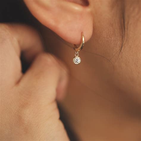 diamond earring single  earring  mm diamond huggie charm