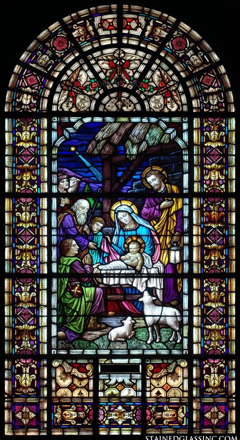 Arched Birth Of Jesus Christ Religious Stained Glass Window