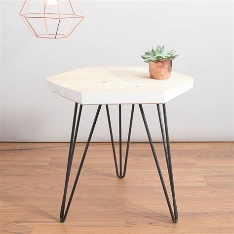 reclaimed wooden geometric table  hairpin legs