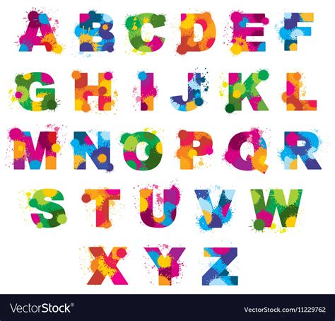 letters alphabet painted  color splashes vector image