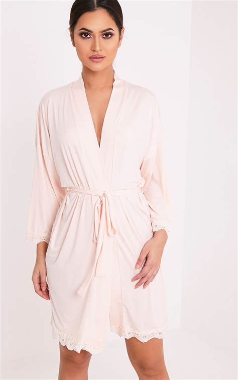 The Bride S Squad Nude Slinky Dressing Gown Prettylittlething