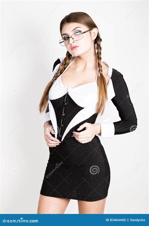 secretary portrait of beautiful brunette business lady with glasses