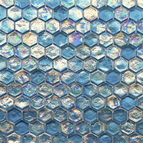 Turquoise Blue Iridescent Hexagon Glass Mosaic Tile Ebay Mosaic
