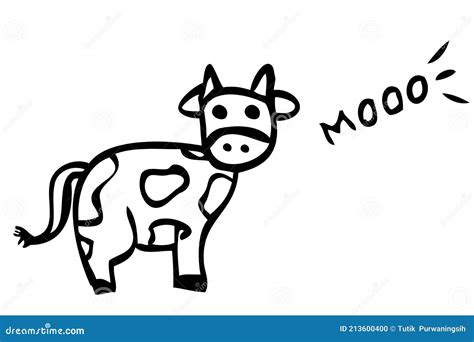 Simple Doodle Vector Hand Draw Sketch Cow With Moo Sound Isolated On