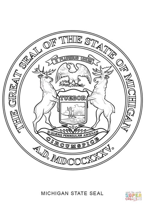 michigan state seal coloring page  printable coloring pages
