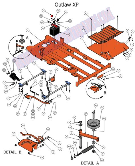 bad boy mowers  outlaw xp frame actuator parts accessories