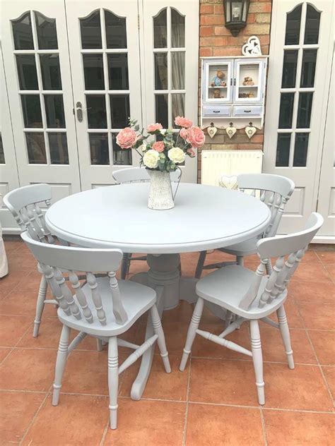 beautiful light grey solid wood farmhouse dining table   chairs