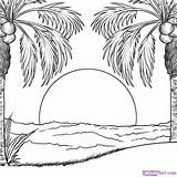Hawaii Coloring Beaches Pages Scenery Beach Library Clipart Drawing sketch template