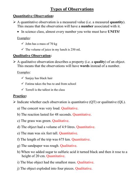 types  observations note  practice answers