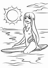Coloring Girl Surfer Pages Surfing Printable Drawing Categories Paper sketch template