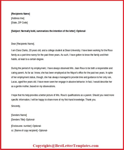 sample letter  judge  child custody  letter templates