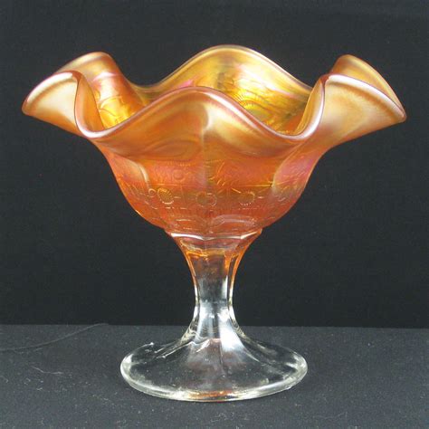 antique fenton marigold captive rose carnival glass compote carnival