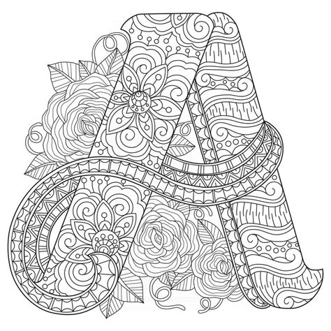 alphabet  hand drawn  adult coloring book  vector art