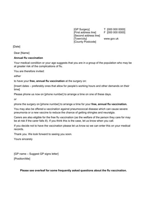 flu vaccination invitation template letter