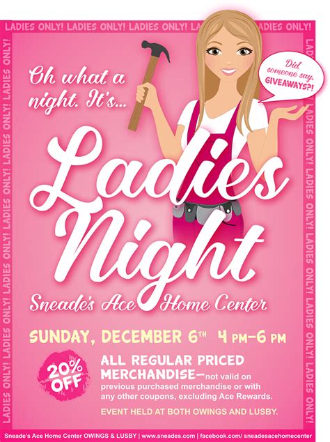 mark  calendars  ladies night  sneades sneades ace home centers