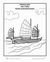Chinese Junk Craft Education Worksheet Coloring Pages Boat sketch template