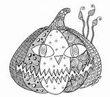 Halloween Coloring Pumpkin Zentangle Pages Color Hallowen Kids Adult Style Print Adults Simple Justcolor sketch template