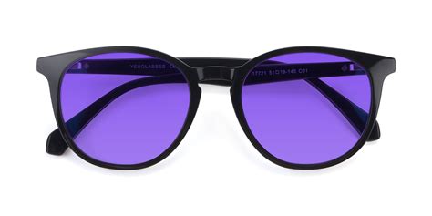 Black Wayfarer Horn Rimmed Acetate Tinted Sunglasses With Purple