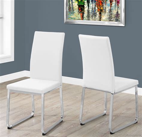 white leather  chrome dining chair set    monarch coleman