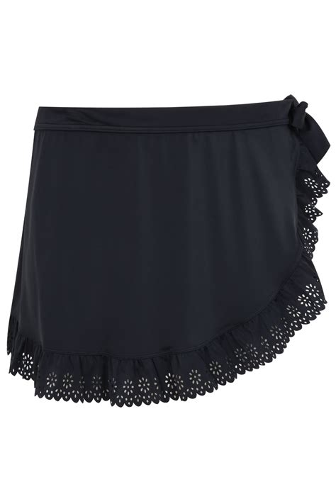 Black Swimskirt With Lazer Cut Out Frill Hem Detail 16 18