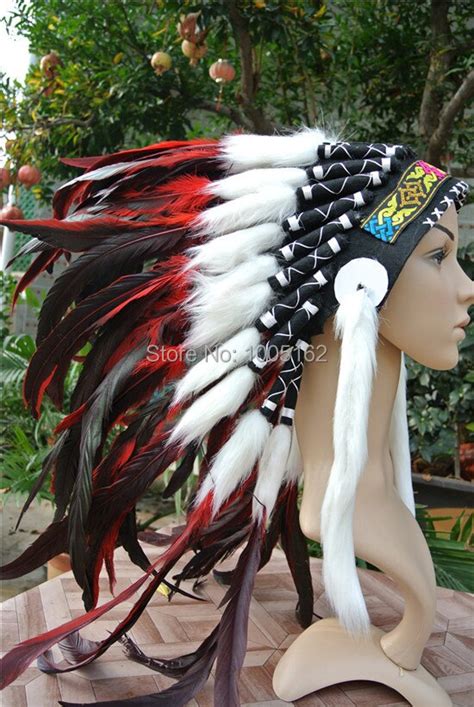 Red And Black War Bonnet Feather Costumes Indian Headdress Hademade