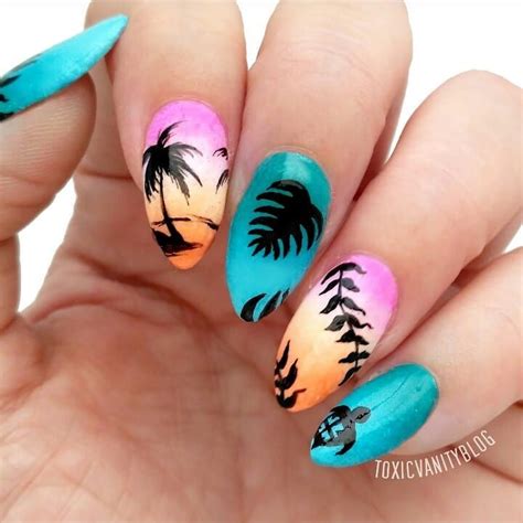 tropical leaves nails nail designs nail art nails