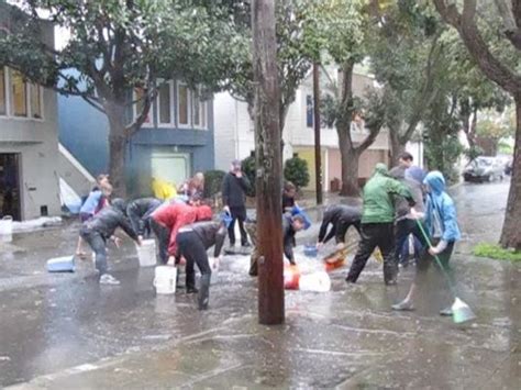 neighbors form bucket brigade in san francisco storm