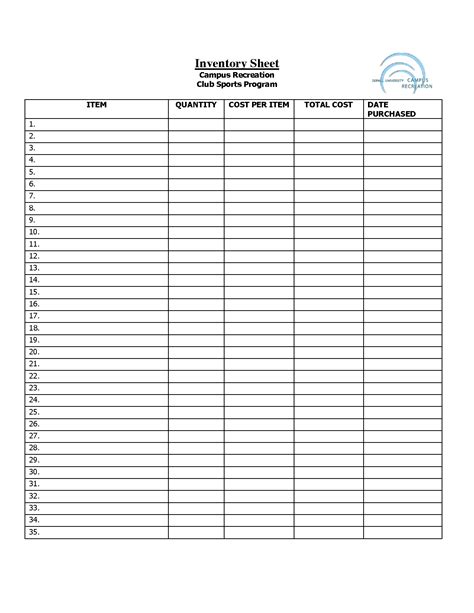 printable inventory list templates home office moving