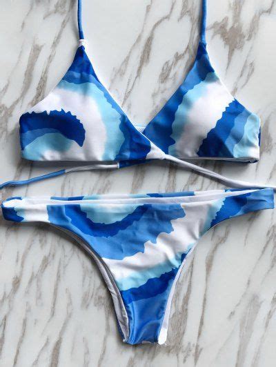 2018 Tie Front Thong Bikini Set In Blue S Zaful