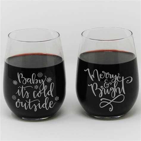 Stemless Wine Glass Christmas Sayings Stamp Out