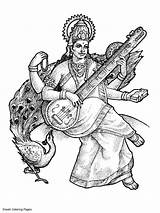 Saraswati Maa Goddesses Nett Hindus Hindu Printablecolouringpages Divyajanani Durga sketch template