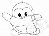 Penguin Coloring Pages Cute Winter Baby Penguins Little Cartoon Color Christmas Drawing Print Printable Scarf Sheets Adelie King Clipart Template sketch template