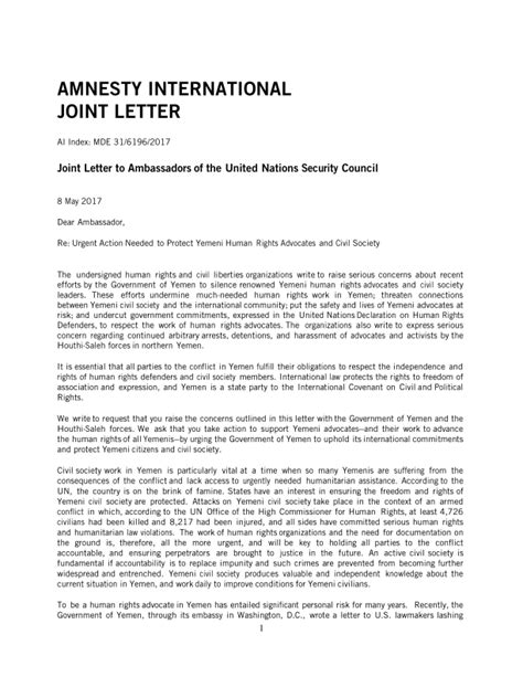 joint letter  ambassadors   united nations security