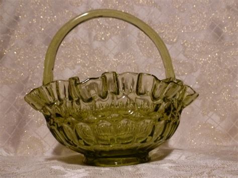 Fenton Large Green Glass Basket 1940s By Carmelcollectibles