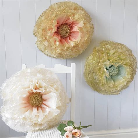 Three Gilded Hand Dyed Paper Flowers By Pompom Blossom