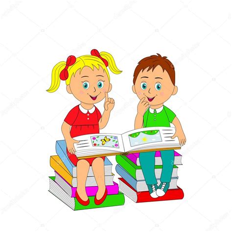 Los Niños Un Niño Y Una Niña Leyendo Un Libro Sentado