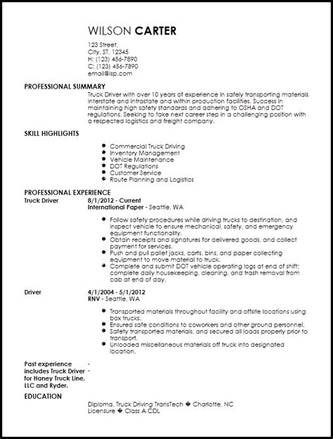 truck driver resume templates free resume templates