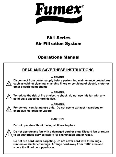 fumex fa series operation manual   manualslib