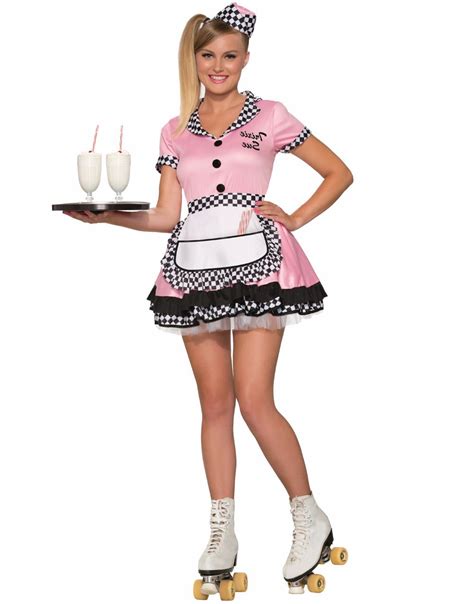 women s 50 s soda shop waitress girl adult halloween costumes girl