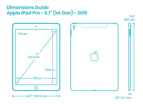 apple ipad  gen  dimensions drawings dimensionscom