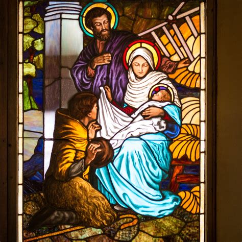nativity stained glass window st mary star   sea duluth
