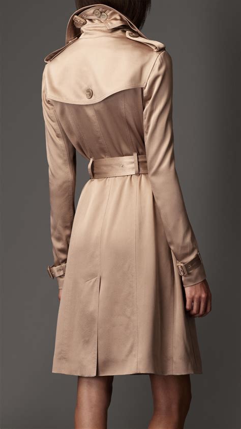 burberry long silk trench coat in pale nude natural lyst