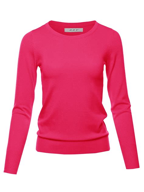 ay womens fitted crew neck long sleeve pullover classic sweater hot pink  walmartcom