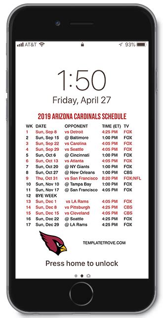 arizona cardinals lock screen schedule