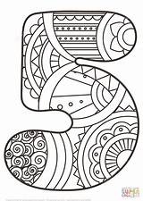 Coloring Super Paint Pages Number Five Template Zentangle Numbers sketch template