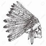 Headdress Drawing Indian American Native Chief Skull Getdrawings sketch template