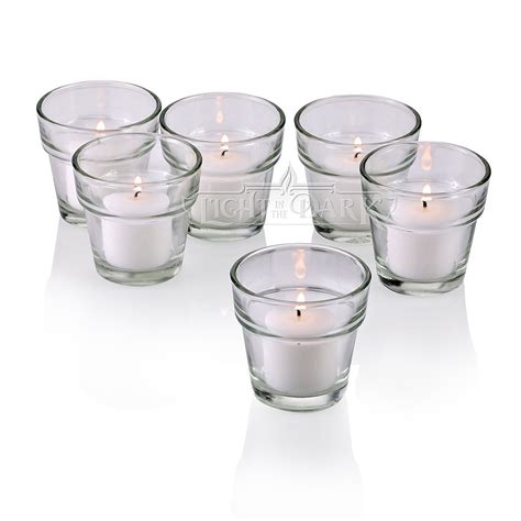 Clear Glass Flower Pot Votive Candle Holders With White Votive Candles