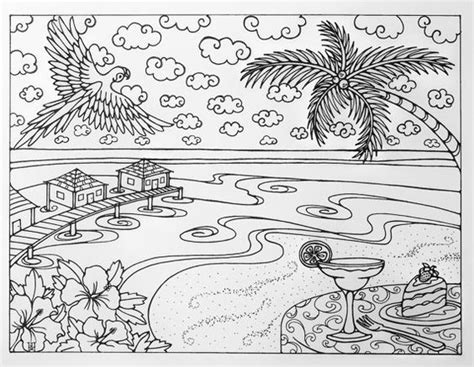 tropical beach vacation adult coloring page  jennifermckayhiggins