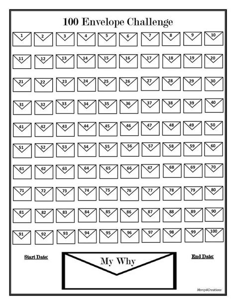 envelope challenge tracker  printable minimalist blank printable