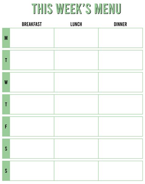 printable lunch menu template